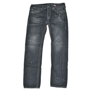 True Religion Super T Jeans Men’s Skinny Dark Wash Distressed Denim 36x34